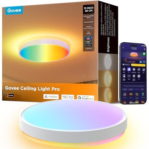 Govee Plafoniera LED Soffitto RGBIC, Smart Lampadario LED Ø38cm, 48,5W Lampada da Soffitto Dimmerabile 4300lm Lavorare con Matter Alexa Google Home, Luce per Camera da Letto Soggiorno Cucina Corridoio