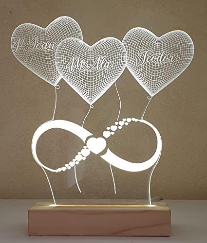 Lampada led personalizzabile palloncini 3D con nomi (3 Palloncini)