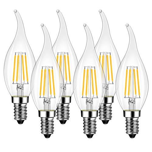 LVWIT Lampadine LED E14 Luce Calda 2700K, Lampadina 4W Equivalenti a 40W, 470LM, Lampadina LED Filamento Fiamma Stile Vintage Retrò, Risparmio Energetico, Non Dimmerabile, Pacco da 6 Unità