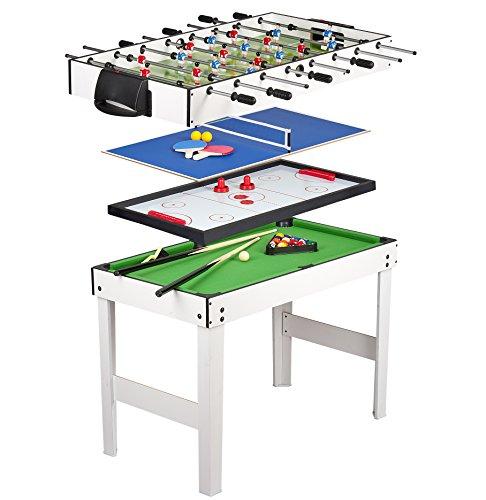 Leomark tavolo multigioco 4 in 1 per la casa e scuola, dim. 118cm x 61cm x 82cm (LxPxA) con biliardo pool, hockey, ping pong e calcetto balilla, tavolo da gioco per adulti e bambino