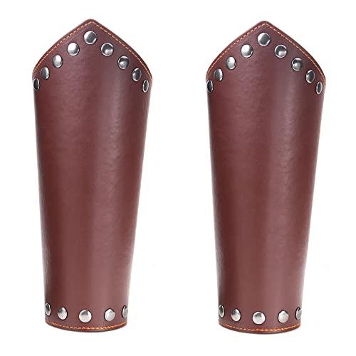 Thajaling 2 pezzi parabraccio in ecopelle, cinturino da polso vichingo, bracciali per tiro con l'arco medievali, Polsino in pelle bovina vintage, bracciali personalizzati per uomo (Marrone)
