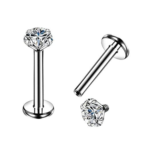 OUFER 16G G23 Tinta Titanio Labret Piercing Internamente Filo Lip Anello Chiaro CZ Trago Helix Piercing Orecchini Cartilagine, Titanio