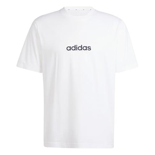 adidas Uomo Essentials Linear Single Jersey Tee, White/Black, M