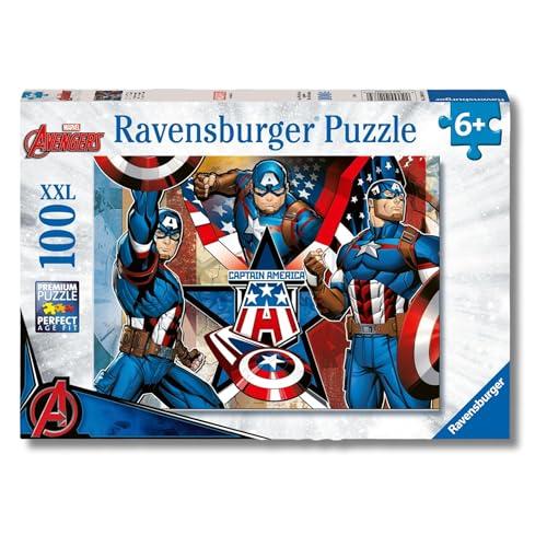 Ravensburger - Puzzle Captain America, 100 Pezzi XXL - Puzzle Bambini 6 Anni, Collezione Marvel, Giochi Educativi e Divertenti, Idee Regalo