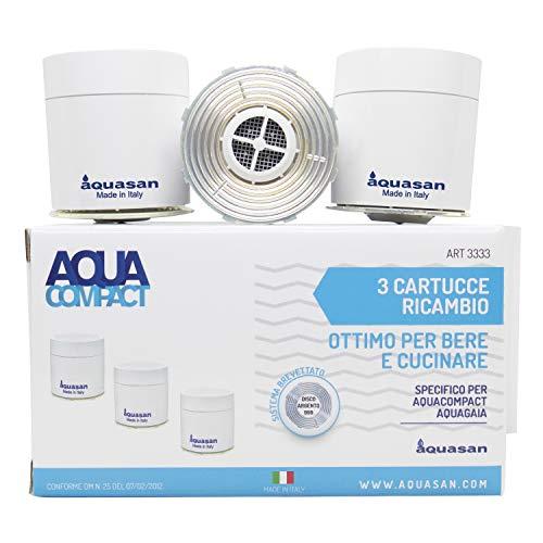 AQUASAN 3 Cartucce Filtro Ricambio Aquacompact, Aquagaia Filtro Rubinetto, Filtraggio Acqua Cartuccia Depuratore Microfiltrazione Acqua Potabile Sistema Filtrante Multi Stadio