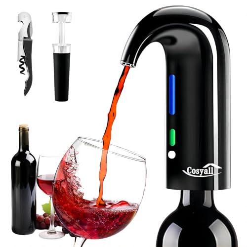 COSYALL Aeratore Elettrico per vino, Decanter per Vino Aperitivo Accessori Ossigenatore Ricaricabile del Vino, Dispositivo per Versare il Vino con Sacchetto per la Polvere (Nero)