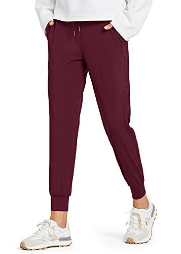Libin Pantaloni da Jogging da Donna Pantaloni Sportivi con Tasche Tapered in Esecuzione Pantaloni per Comoda Casual Allenamento, Burgundy M