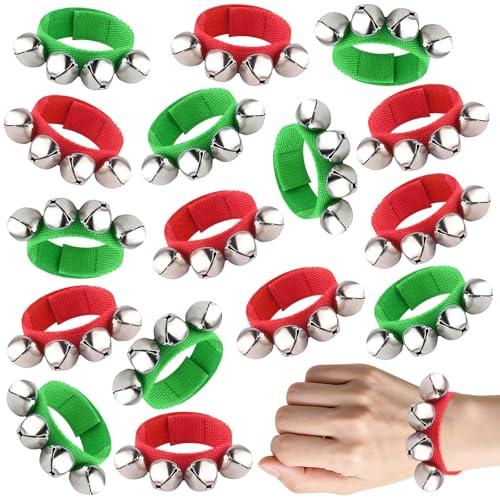 16 pezzi di braccialetti con campanelli da polso PLULON, strumenti a percussione, fasce natalizie, campanellini da caviglia, giocattoli musicali ritmici, decorazioni per feste di Natale, bomboniere