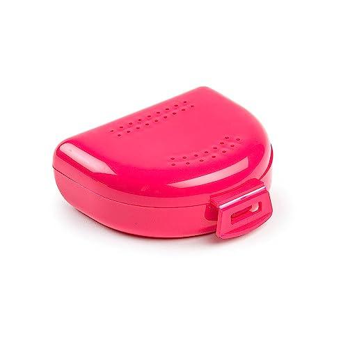 Scatola per Apparecchio Denti, Bite e Dentiere - Custodia Traspirante con Fori di Sfiato - Portatile, Resistente e Facile da Pulire - 75x60x25mm - Porta Bite Dentale in Plastica - Magenta