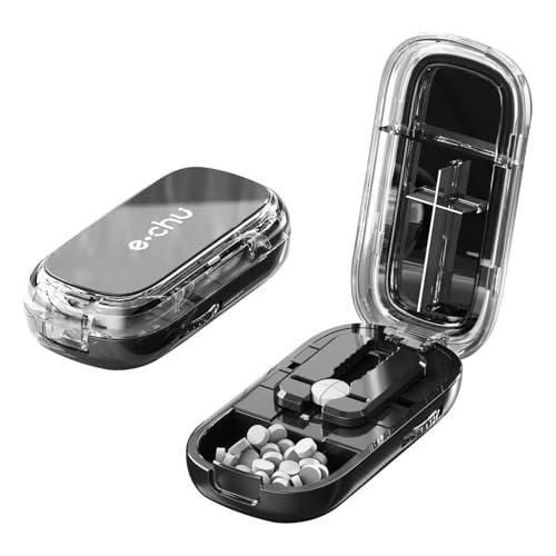 Dzmuero Taglia pastiglie, Taglia pillole di precisione, Taglia pillole, Compatto e portatile, 1 diviso in 2, 1 diviso in 4, Taglierino per medicinali multifunzionale, Scatola per medicinali (Nero)