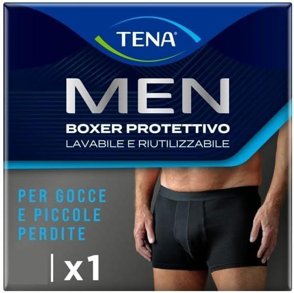 Tena Men Boxer Protettivi Lavabili e Riutilizzabili, Studiati per Gocce e Perdite Urinarie Leggere, Boxer Assorbenti per Uomo a Rapido Assorbimento, Colore Nero