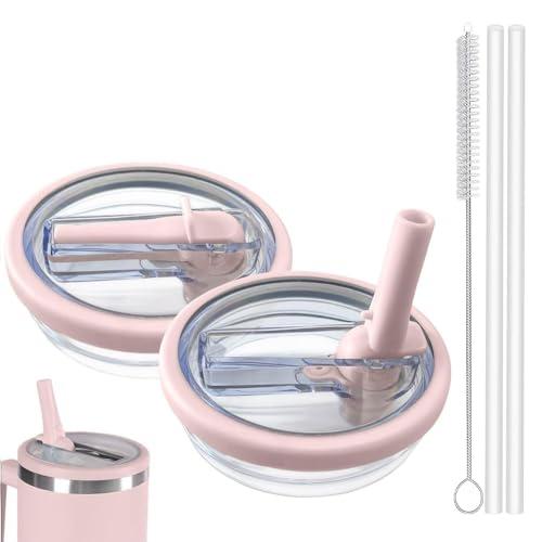 2 coperchi Stanley Cup a prova di perdite, riutilizzabili tappo di ricambio per Stanley Cup 40 oz /1,2 l con 2 cannucce e 1 spazzola per cannuccia (rosa)