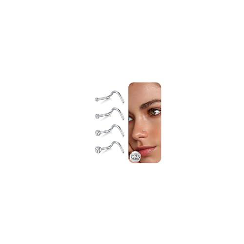 LAURITAMI 4 Pezzi 20G Piercing Naso Titanio, 1,5 mm 2 mm 2,5 mm 3 mm Piercing Naso Brillantino in Argento a Forma di Vite G23 Titanio Gioielli per Donna Uomo