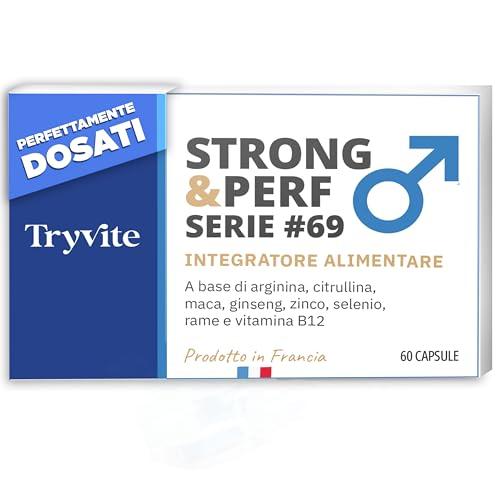 Formula Pratica per Uomini Attivi | 60 Capsule con Ginseng, Maca, Arginina, Citrullina e Zinco | TRYVITE STRONG&PERF