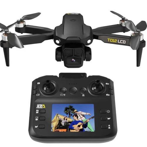 Toladrone TD12LCD Drone con Fotocamera per Adulti, Droni con Motore Brushless, Telecomando con Schermo LCD, Trasmissione in Tempo Reale, Drone Quadricottero Pieghevole per Principianti