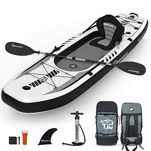TIGERXBANG Kayak gonfiabile da 10,2 x 35 x 8 pollici con seduta rimovibile, set per kayak con pompa a mano/timone in alluminio/zaino, kayak per adulti e bambini, per pesca, tour
