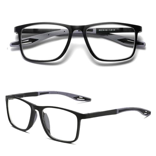 Hubeye Occhiali da lettura sportivo da uomo e donna Lettori ultraleggero TR90 Confortevole Flessibile Occhiali anti luce blu (Nero, 1.75)