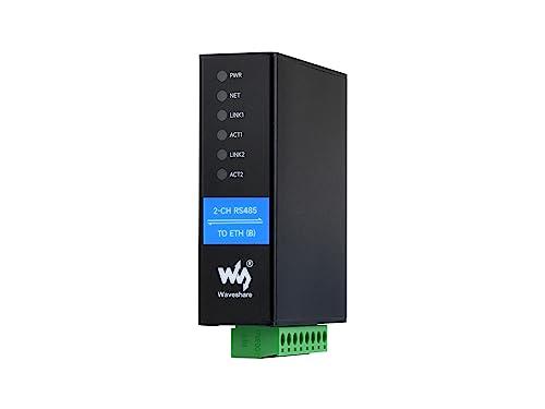 Waveshare 2-Ch RS485 To RJ45 Ethernet Serial Server, Dual Channel RS485 Independent Operation, 2x Ethernet Ports, Rail-Mount Industrial Isolated Serial Module, Bi-Directional Transparent Transmission