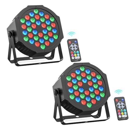 Rtktoup 2PCS 36 Lucis Par LED, Luci da Palcoscenico RGB, Luci da Discoteca-dmx con Telecomando, Faretti ad Effetto con Controllo Attivato dal Suono, per Bar Matrimoni Feste Compleanno Halloween Natale