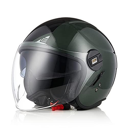 ORIGINE Casco Jet Moto Casco Aperto Scooter con Doppia Visiera Omologato ECE (NEXT BLACK ARMY GREEN,M)