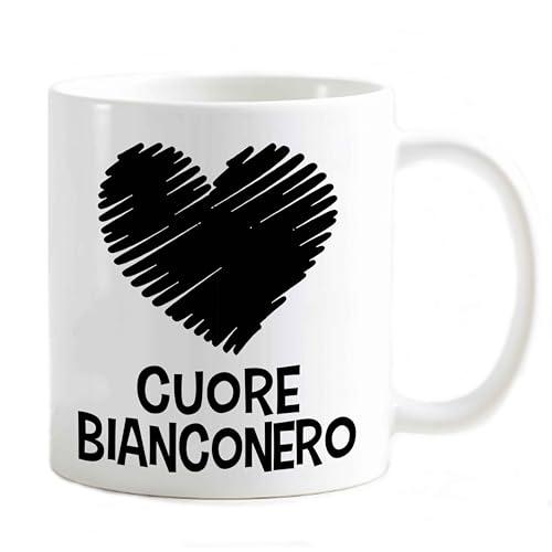 Tazza Mug del tifoso Gadget compatibile Stampa Cuore dei colori della tua squadra preferita (Cuore Bianconero adata a Juventino)