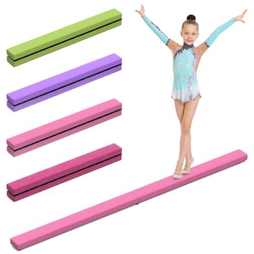 mytueetp Ginnastica Trave sospesa, Rosa Pieghevole, 2,1 m/220 lbs, Finta Pelle Scamosciata, Pieghevole, Ginnastica, Allenamento, Equilibrio, per casa, Palestra, Allenamento, Sport