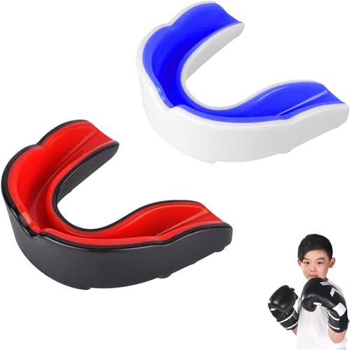 Paradenti sportivo per bambini, paradenti sportivo, paradenti da boxe, per boxe di arti marziali MMA, protegge denti, gengive, mascella, rosso, blu, 2 pezzi