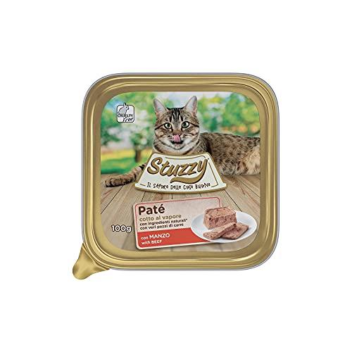 Stuzzy, Cibo Umido per Gatti Adulti al Gusto Manzo, Linea Paté e Carni in Pezzi - Totale 3,2Kg (32 Vaschette da 100G)