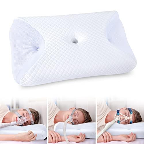 HOMCA Cuscino CPAP, Cuscino Cervicale Ergonomico in Memory Foam per Tutte le Maschere CPAP, Riduce le Perdite D'aria e la Pressione Della Maschera, Bianco, 65x40x9/11cm