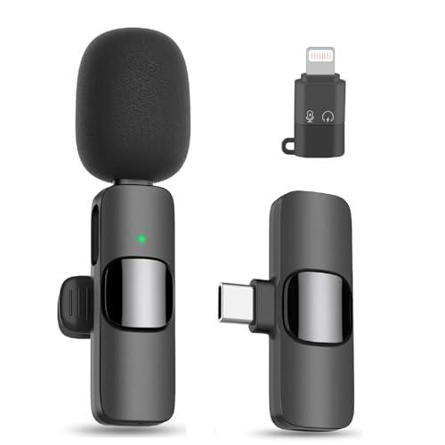 Alles Gute Microfono Wireless Mini Microfono Lavalier Doppio Microphone per YouTube/Live Stream/Vlog/Intervista/Videoregistrazione/Podcast, con Costruito in Chip di Riduzione del Rumore