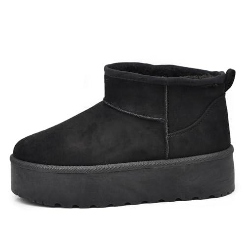 IF Stivali Stivaletti Mammut Da Donna Alla Caviglia Con Pelo Pelliccia Platform Zeppa Camoscio Sintetico P309 Nero N.39