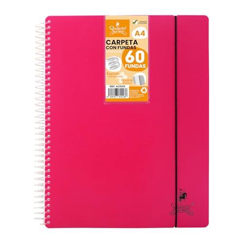 FLEXIBLE SPIRAL FOLDER STARPLAST - Organizzatori, con 60 coperture, trasparente liscio, A4, coperchio in plastica resistente. Usa ufficio, scuola, personale - Colore Rosa