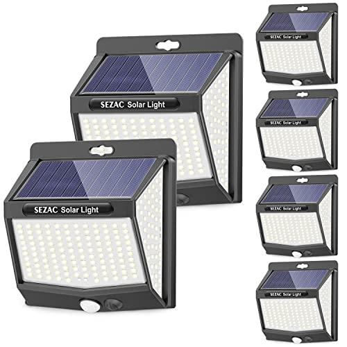 SEZAC Luce Solare Led Esterno,6 Pezzi Faretto Led da Esterno Solare, Illuminazione a 270°Luci Solari Esterno con Sensore di Movimento, IP65 Impermeabile Lampada Solare da Esterno per Giardino