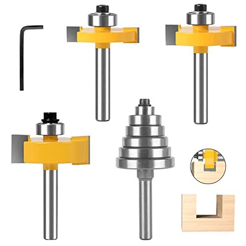 Set Punte Frese per Legno, 3 Pezzi Fresa per Scanalature con 1 Cuscinetti, Frese per Legno a T da 8 mm, Fresa per Spianare Legno, Strumenti per La Lavorazione del Legno (4)