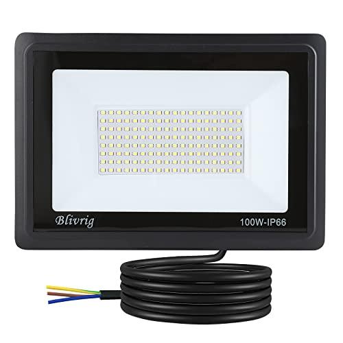 Blivrig 100W Faretto LED da esterno Bianco Caldo 3000K, 10000LM Faro LED Parete, Impermeabile IP66 Fari LED Luce Bianca Calda Proiettore per Cortile Cantiere Giardino