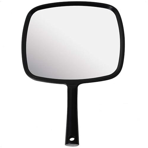 Mirrorvana Specchio a mano con manico ergonomico, specchio portatile per trucco, tagli di capelli domestici, uso dentale e barbiere, 20,3 x 27,9 cm (nero)