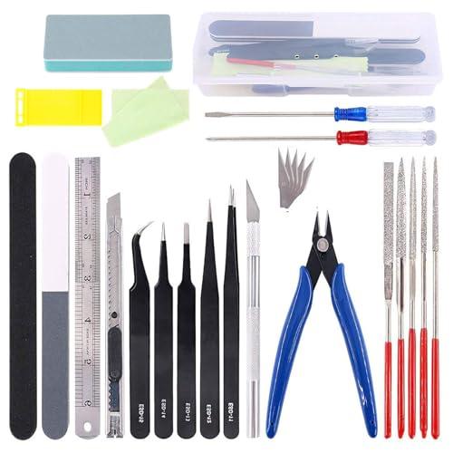 Fhioevt 24 Pezzi Kit di Strumenti Base Modello per Gundam Model Tools Craft Set Strumenti di Base Hobby Building tools per Edifici Auto Aerei Modello Assemblare Costruzione Riparazione e Fissaggio
