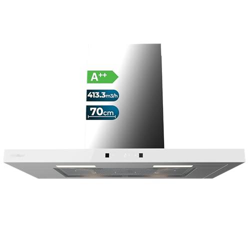 Cecotec Cappa Aspirante a T Bolero Flux TT 704400 Inox A++, 70cm, 413,3m³/h Aspirazione, Classe A++, Controllo Touch Invisibile, Hand Movement Control, Funzione Booster, Filtri Lavabili
