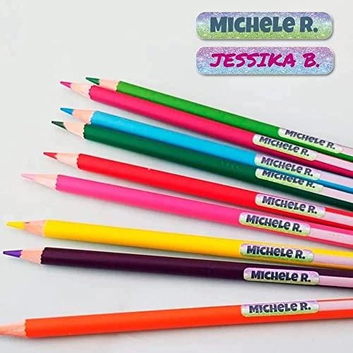 108 etichette per la scuola adesive - Personalizzate con nome - Sticker adesivi per penne, matite, pennarelli o altri oggetti. Dimensioni 3 x 0,6 cm - Alta Adesività