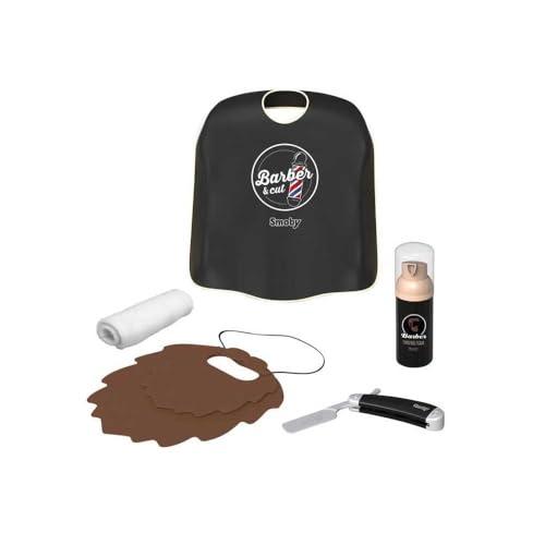 Smoby - Barber & Cut - Prima Barba - Giocattolo imitazione barbiere - 5 accessori - Barba, mantello in tessuto, rasoio a mano libera, finta bottiglia di schiuma da barba e asciugamano - Dai 3 anni
