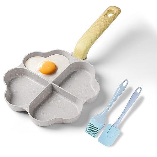 RIOVARM A 4 fori A forma di cuore Padella per uova Antiaderente In granito Padelle piccole Induzione Padella Creativo Carino Padella per frittata senza PFOA Sana Pancake Padella per la colazione