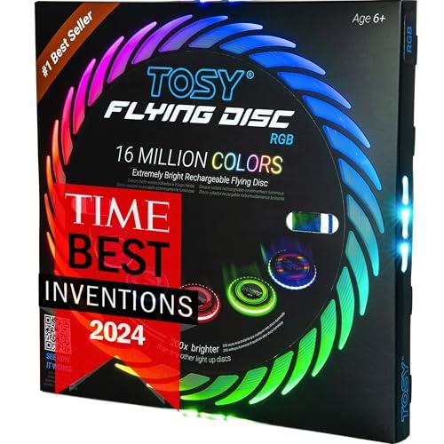 TOSY Disco volante - 16 milioni di colori RGB o 36 LED, estremamente luminoso, modalità intelligenti, illuminazione automatica, ricaricabile, compleanno, regalo di Natale per bambini, frisbee da 175 g