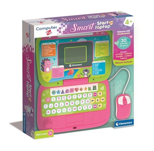Clementoni - Computer Kid Smart Start Laptop Pink, Gioco Educativo per Bambini 4+ Anni, 30 attività, Impara Lettere, Numeri e Musica, con Mouse, Tastiera, Batterie Incluse, Lingua Italiana, 16883