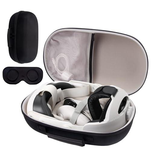 XINGFUDAO Custodia rigida compatibile con Meta Quest 3/ Quest 3S – impermeabile, antigraffio, organizzata per cinturino Elite，Con tasca in rete per riporre gli accessori, Nero