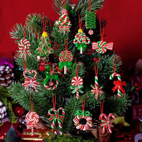 16 decorazioni natalizie a forma di lecca-lecca, mini bastoncini di zucchero colorati, da appendere, in argilla polimerica, menta piperita, per albero di Natale, feste, decorazioni per la casa