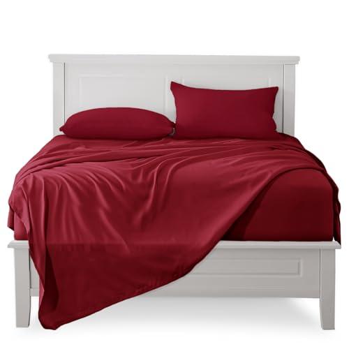 FARFALLAROSSA Lenzuola Matrimoniali Completo, Materiale 100% Puro Cotone, Lenzuola e 2 Federe da Letto, Biancheria da Letto Tinta Unita, bordeaux