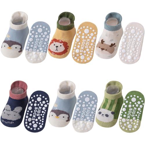 Yafane 6 Paia Calzini Antiscivolo Bambina in Cotone Calze Bambino Bimbi Neonato Calzini per Bambini e Bambine (IT, Età, 1 anno, 3 anni, Verde/Blu/Giallo)