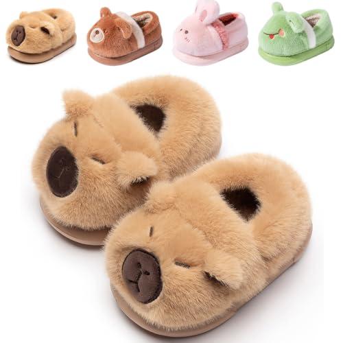 DRECAGE Pantofole per Bambino e Bambina Invernali, Calde Ciabatte in Peluche da Casa con Design Cartone Animato Ragazzi Ragazze 316 Kaki Capibara 230 34 EU