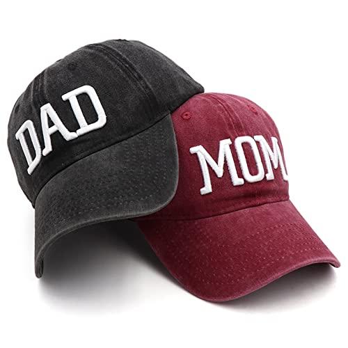 Hiwelove Cappelli per Mamma e papà, Festa del papà, Regalo per Mamma e papà, Cappello da Baseball Regolabile Ricamato, Regalo per Coppie e Genitori, Red Mom Hat e Black Dad Hat, Taglia Unica