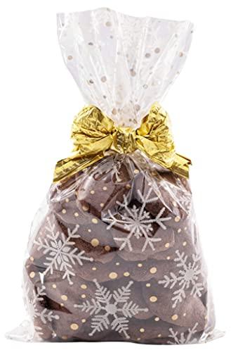 Italpak Sacchetti Trasparenti per Alimenti 'Dolceneve', Buste Biscotti, Dolci, Torte, Regali, Sacchettini Natalizi, Polypropylene, Bianco/Oro, 15x25 cm, 50 unità